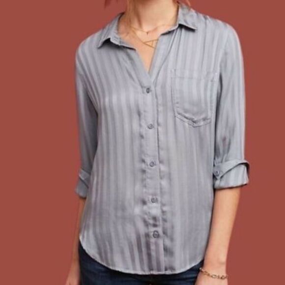 Anthropologie Tops - NWOT Anthropologie grey striped button down top Size
